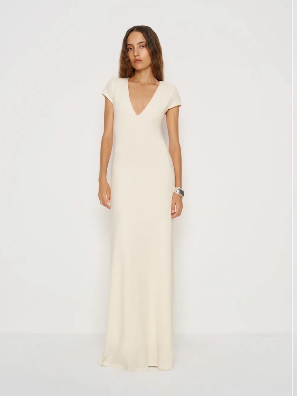 Reformation Eloise Knit Maxi Dress Ivory Cream Deep V Neck Size S